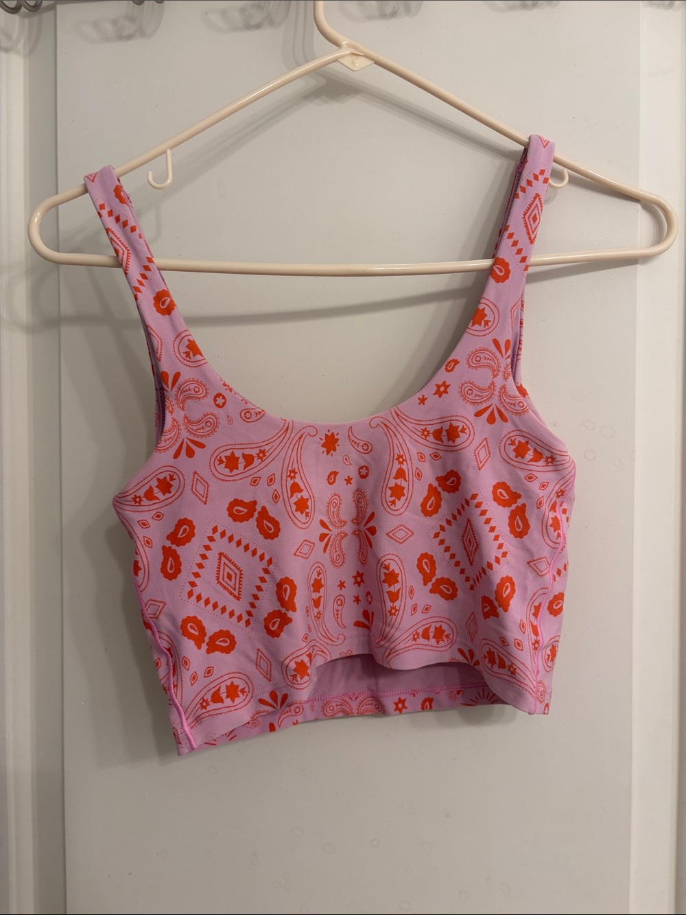 Pink Paisley-Print Cropped Workout Tank